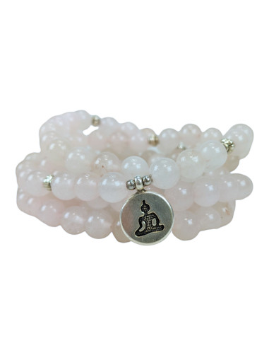 108 Rose Quartz Beads 8mm Mala Bracelet - Buddha Symbol