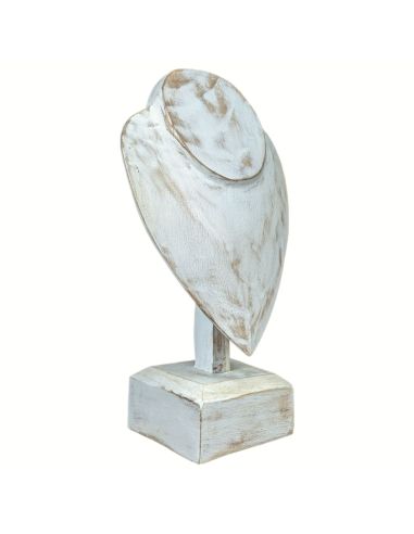 Busto display collane a piedi in legno finitura bianco spazzolato H30cm