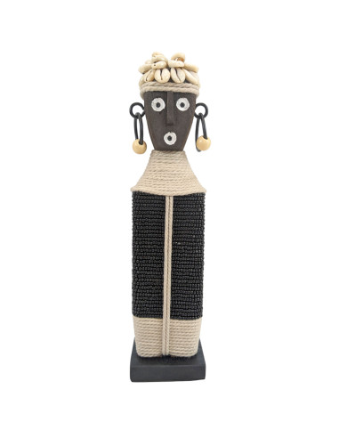 Timor Village Statue - Black Beads and Shells on White