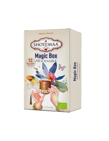 Scatola magica Shoti Maa. Assortimento di 12 tè e infusi biologici.