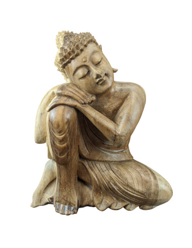 Seated Buddha Statue 30cm - Raw Solid Wood