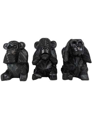 Le 3 Scimmie della Saggezza. Statue in legno massello nero 15cm