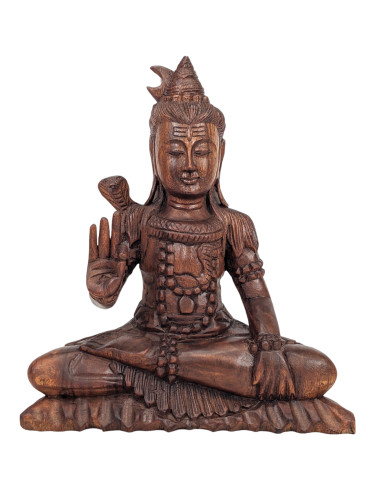 Statue sculpture Shiva en bois, décoration Hindouisme Inde artisanat.