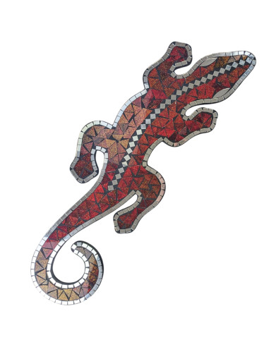 Gecko Margouillat Salamandra Da Parete 60cm Mosaico di Vetro Rosso