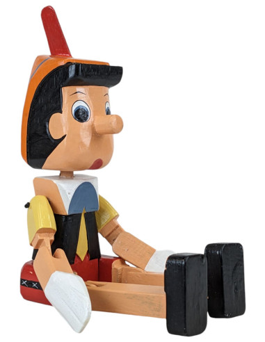 Pinocchio Puppet Seated 35cm Wooden