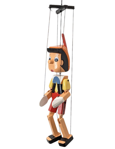 Marionnette Pinocchio en Bois avec Fils 42cm