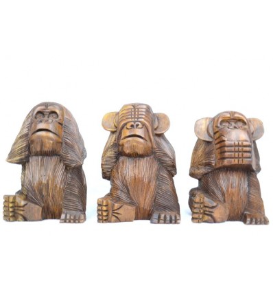 Le 3 scimmie sagge XL. Statue in legno massello H20cm