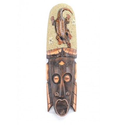 African Mask 50cm with Sand Gecko Decoration and Cowrie Shells
