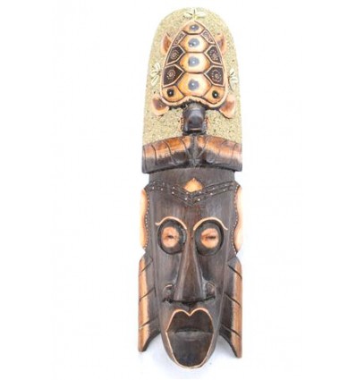 Maschera Africana 50cm con Decorazione Tartaruga di Sabbia e Conchiglie di Ciprea