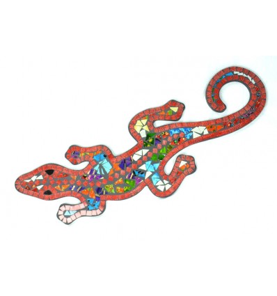 Gecko Margouillat Salamandre Parete 60cm - Mosaico di Vetro Rosso Multicolore